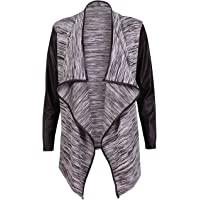 Los mejores  - Chaqueta de abrigo para mujer- manga larga- elástico- aspecto mojado mangas de PVC PU TRIM- abierto